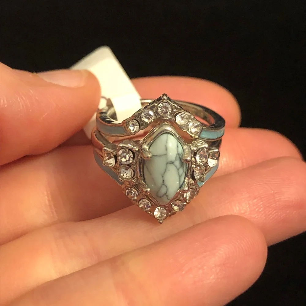 Elegant Silver and Light Blue Faux Turquoise Stone Ring